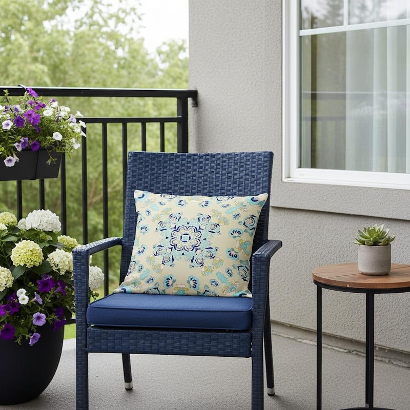 HomeRoots Set of Two 16" X 16" Blue and Off White Blown Seam Floral Indoor Outdoor Throw Pillow - 16.00' X '16.00' X '5.00 - Blue/Off White - 16.00' X '16.00' X '5.00