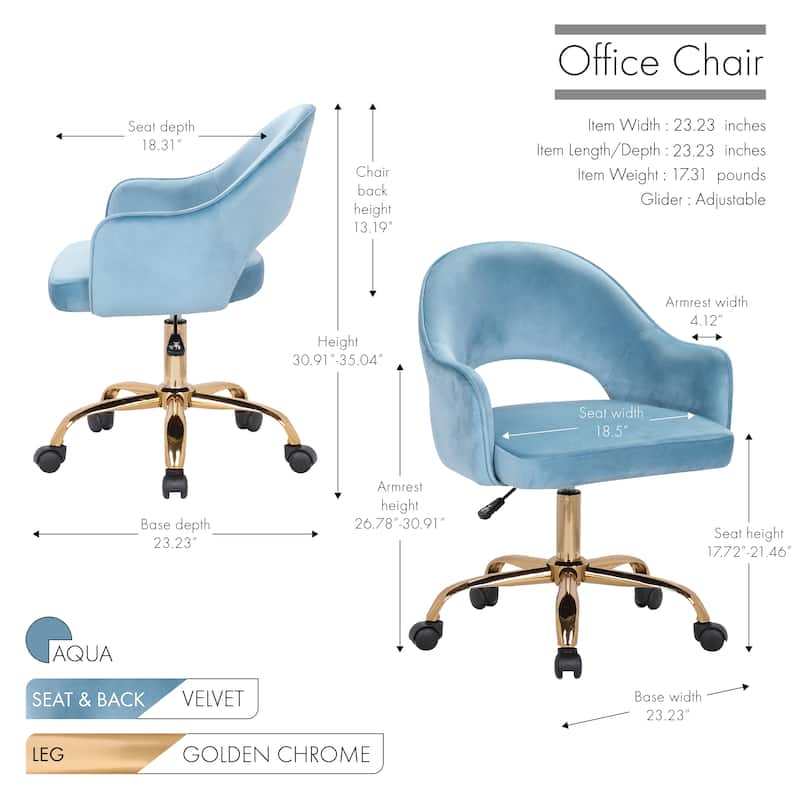 Porthos Home Camron Velvet Swivel Office Chair, Golden Chrome Legs