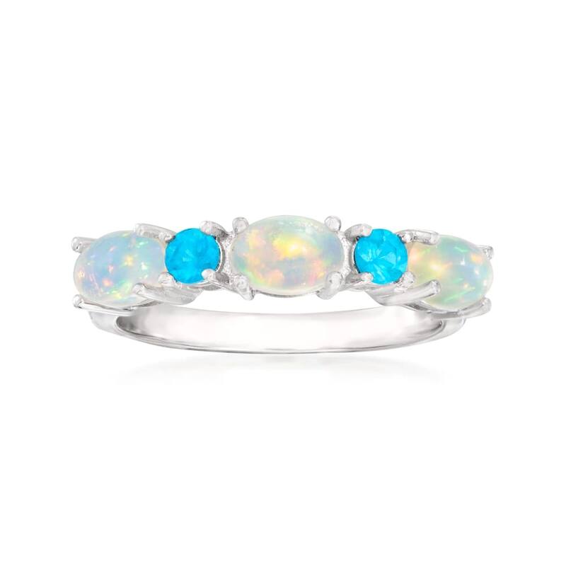 Sterling Silver Ethiopian Opal & Neon Apatite 5-Stone Band Ring