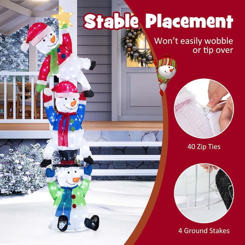 Costway 6 ft 3D Pre-Lit Christmas Stacked Snowman with 155 LED Lights - as pic shows - See Details