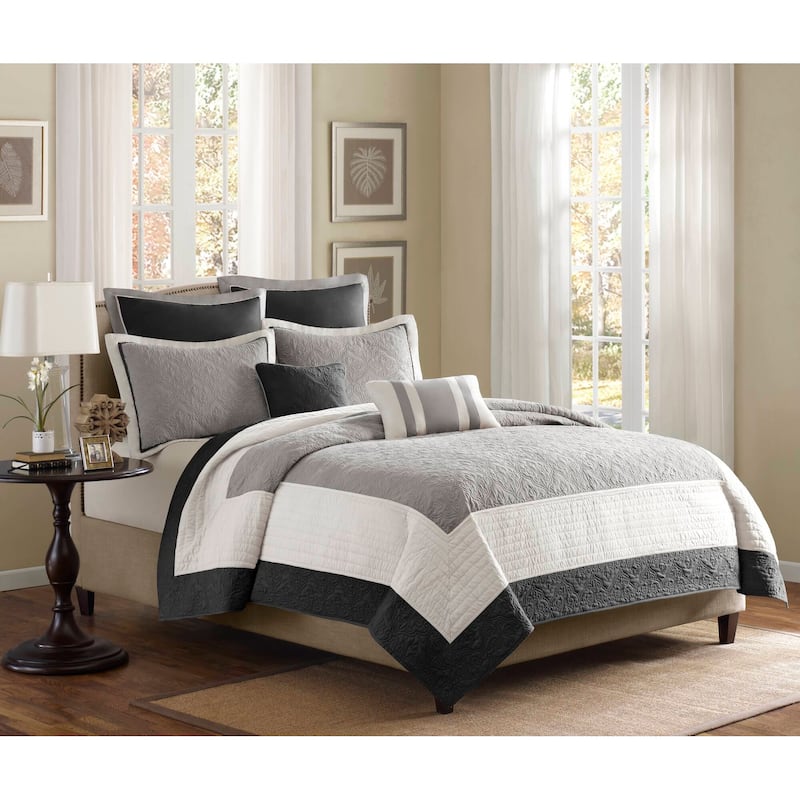 Madison Park Liverpool 7 Piece Quilt Set with Euro Shams and Throw Pillows