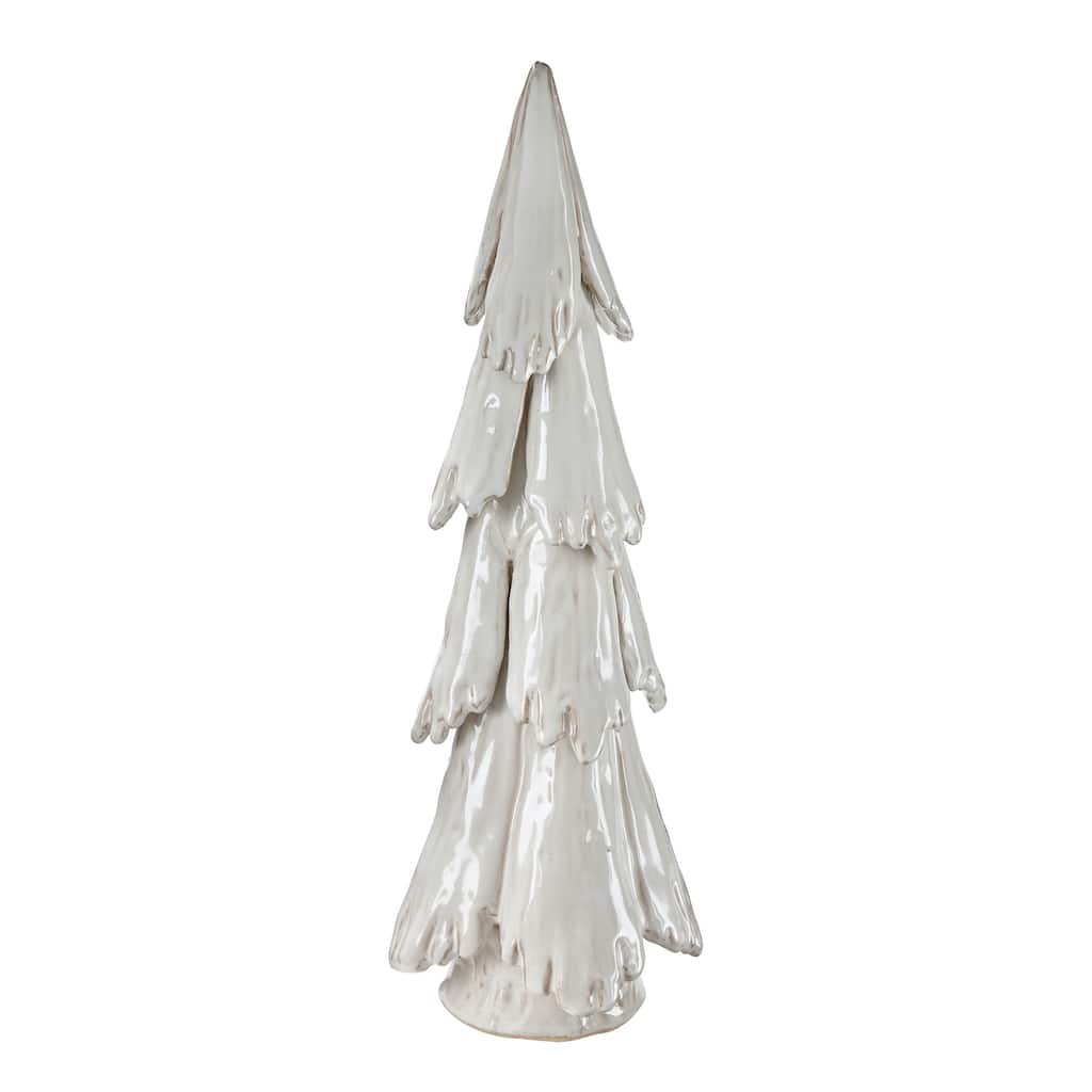 Tall Pine Snowy Ceramic Tree Decor - 20" Holiday Figurine for Christmas - White Decorative Object - Wipe Clean
