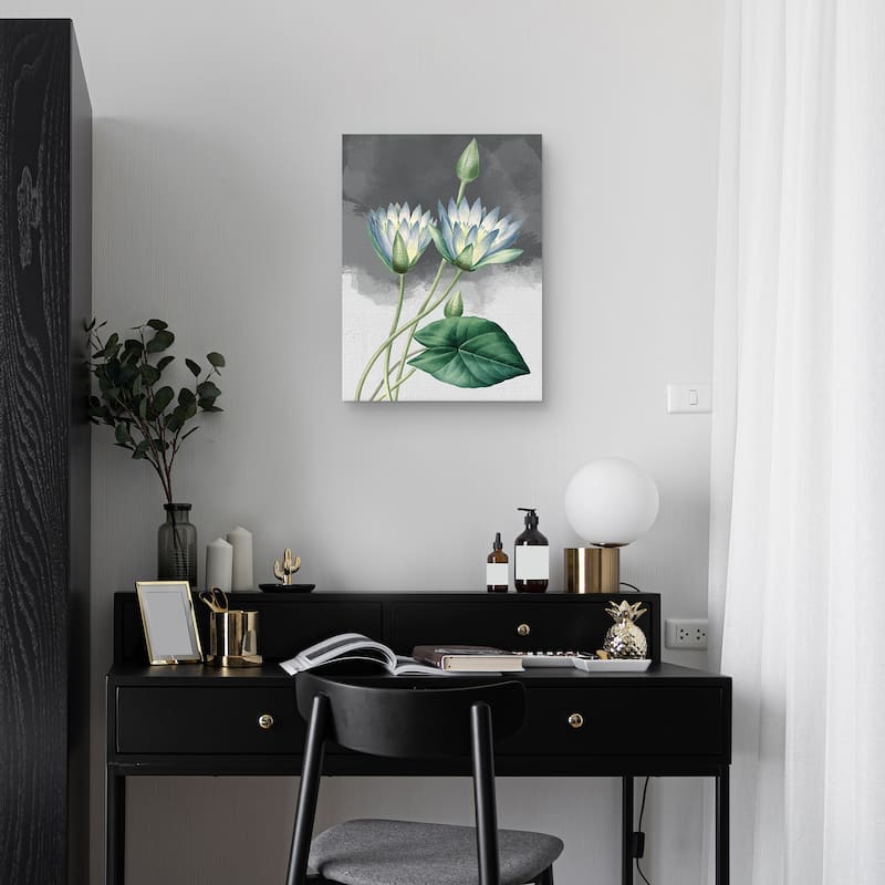 Blue Lotus Grey Canvas Art Print