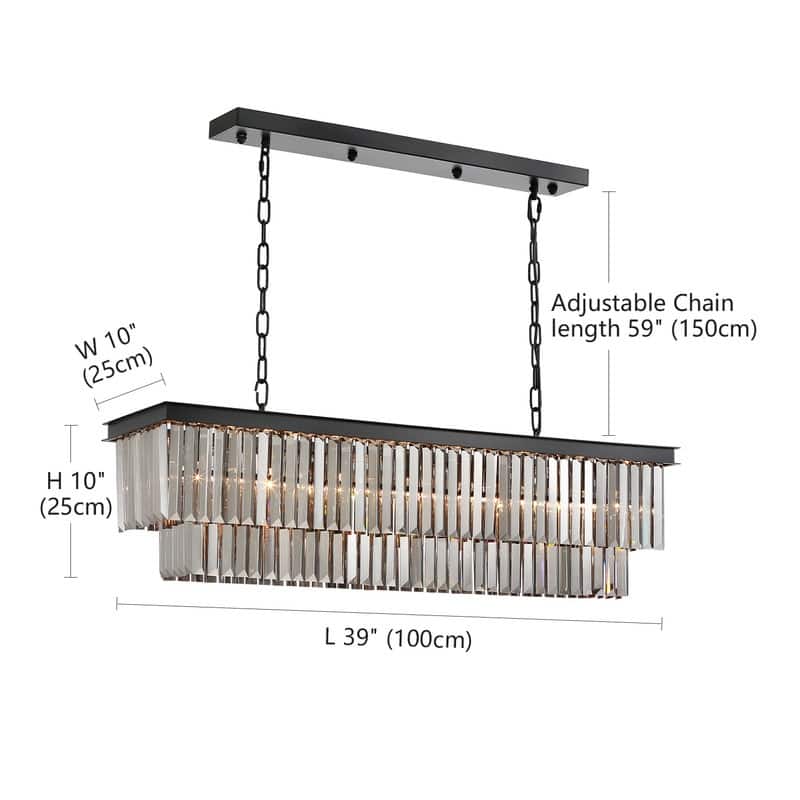 40 in. Smoky Grey Modern Crystal Chandelier 7-Light Linear Chandelier Kitchen Island Pendant Light for Dining Room