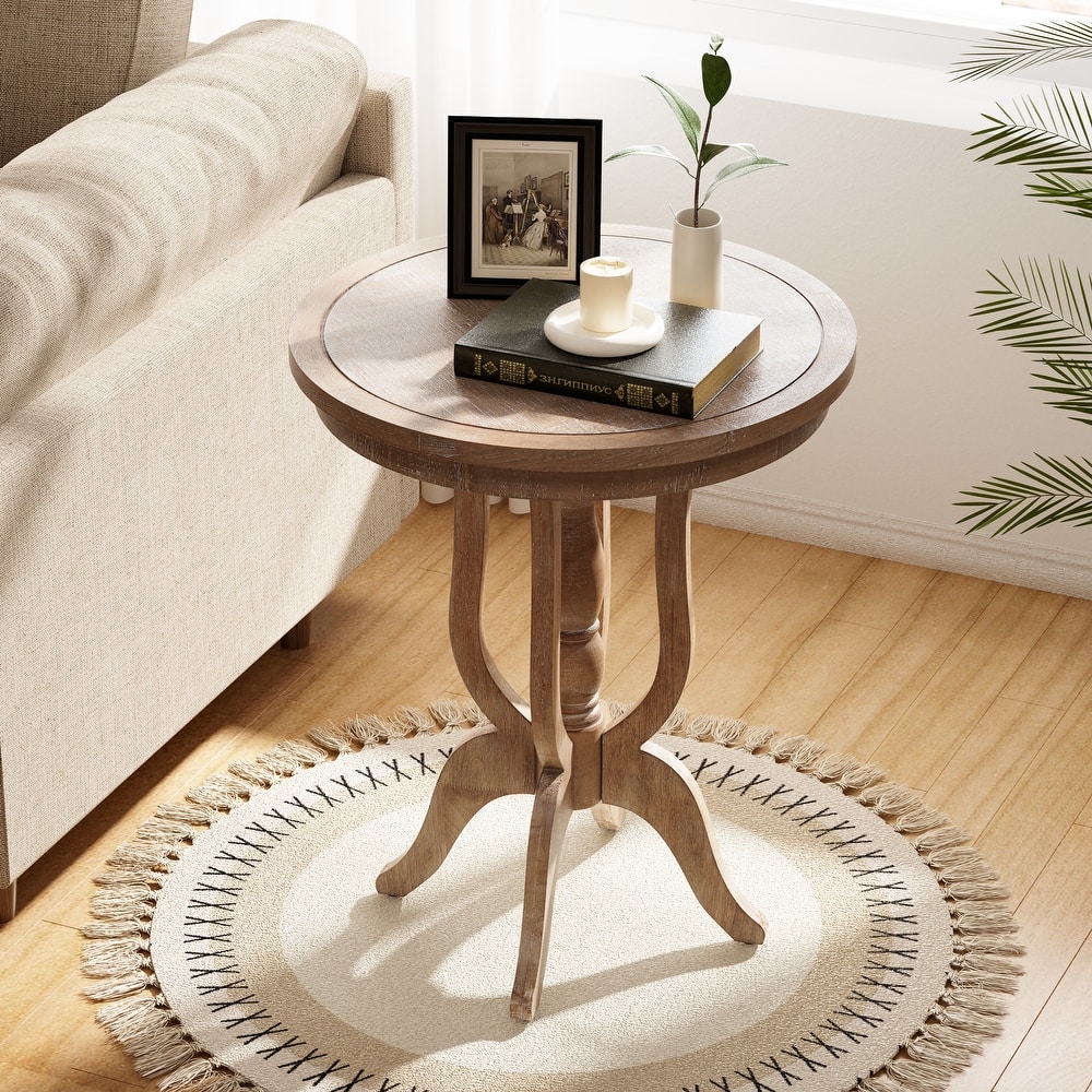 COZAYH Rustic Farmhouse End Table, Natural Top Side Table for Family, Dinning or Living Room, Handcrafted Finish, Modern