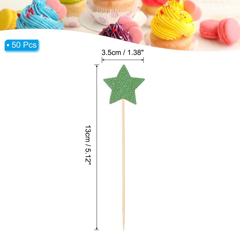50Pcs Little Star Cupcake Toppers,Star Cupcake Picks Birthday Decoration - Grass Green
