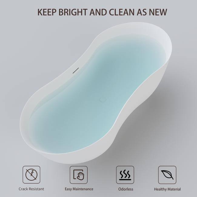 ABRUZZO 67" x 31.5" Freestanding Solid Surface Soaking Tub Matte White with Overflow & Pop-Up Drain
