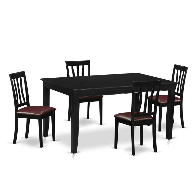 5-Piece Black Finish Solid Wood Top - Dining Room Set - Seats 4