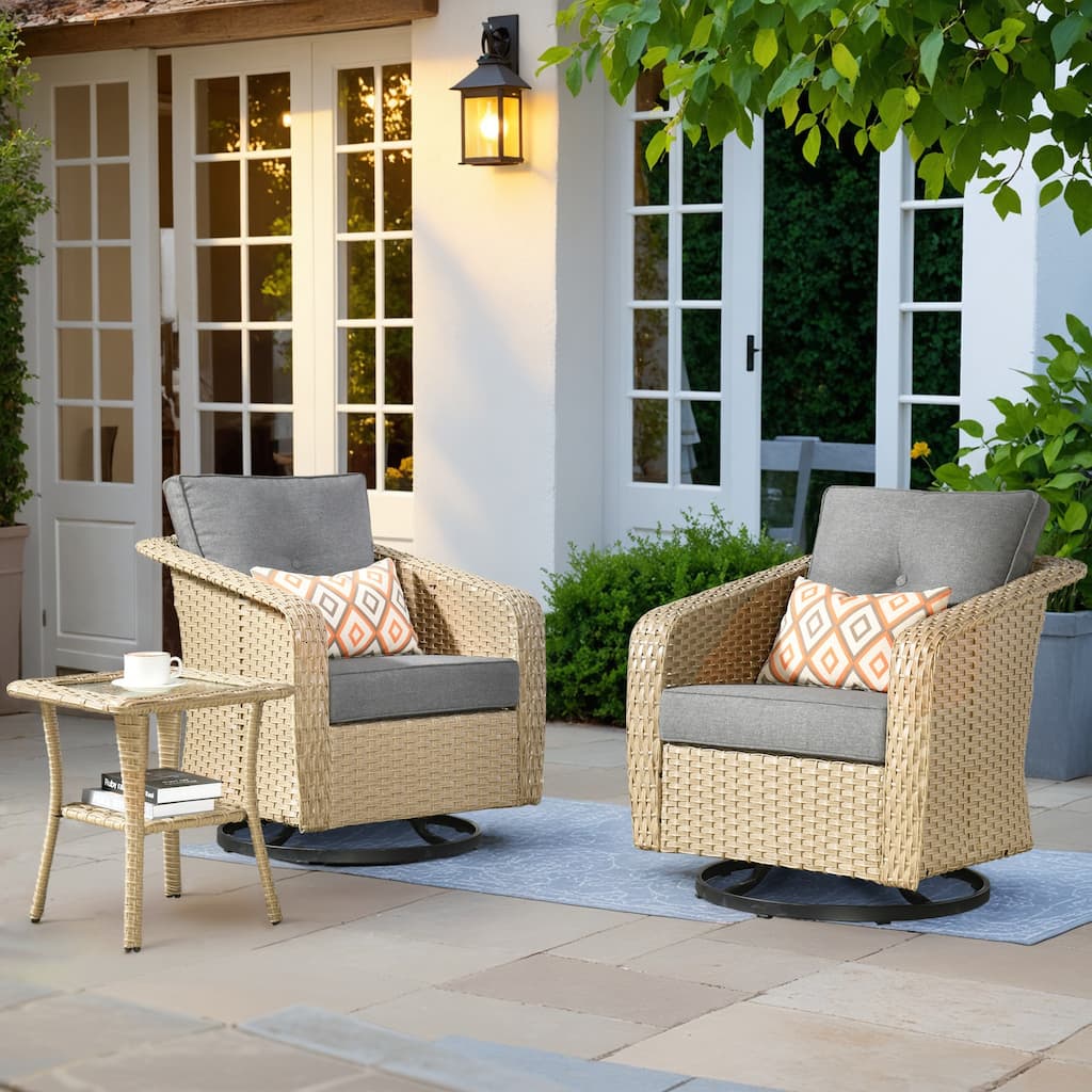 XIZZI 3-Piece Outdoor Chairs Wicker Swivel Rocker with Cushions