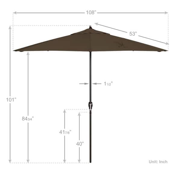 dimension image slide 20 of 29, North Bend 9-foot Round Auto-tilt, Bronze Finish, Sunbrella Patio Umbrella by Havenside Home