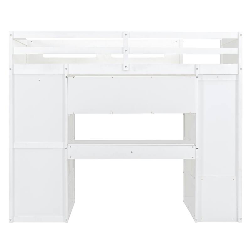 Storage Loft Bed Frame with Desk, Wardrobes, 4 Drawers and Bookshelves