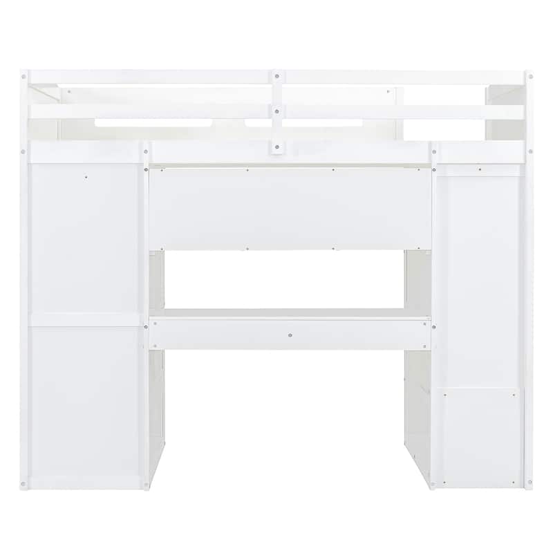 Twin Size Solid Wood Loft Bed with Desk, Wardrobes, 4 Drawers and 4 Shelves for Kids, Bedroom