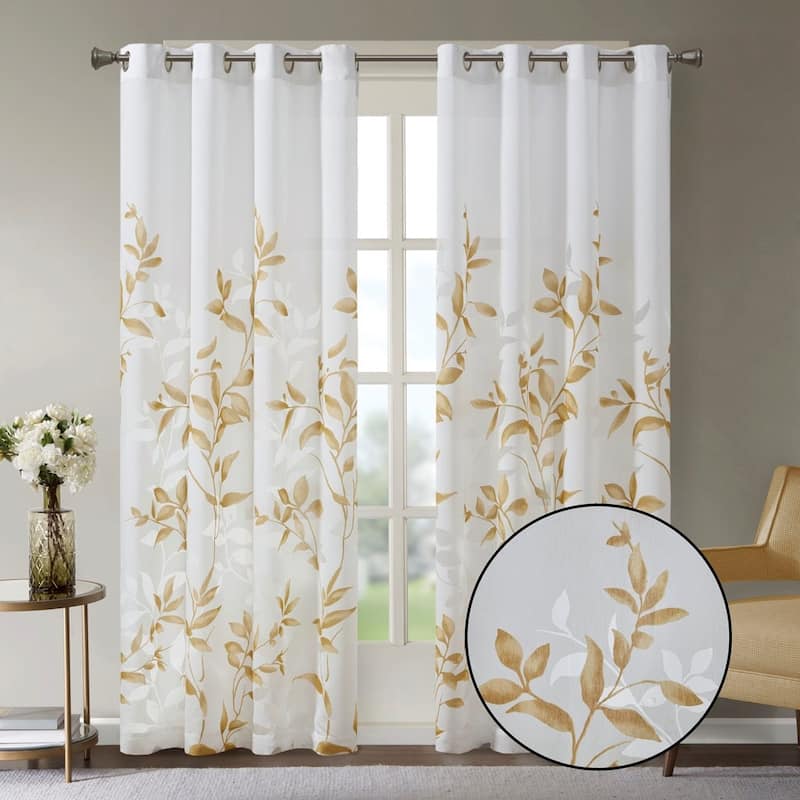 Rossetta Modern contemporary Semi-sheer base fabric botanical print burnout curtain, Only 1 Piece Panel - 50"W x 84"L