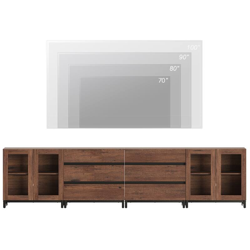 4 in 1 Multifunctional Dresser with Glass Doors & 6 Drawers, Adjustable Shelf Metal Base Storage Solution for Bedroom Closet