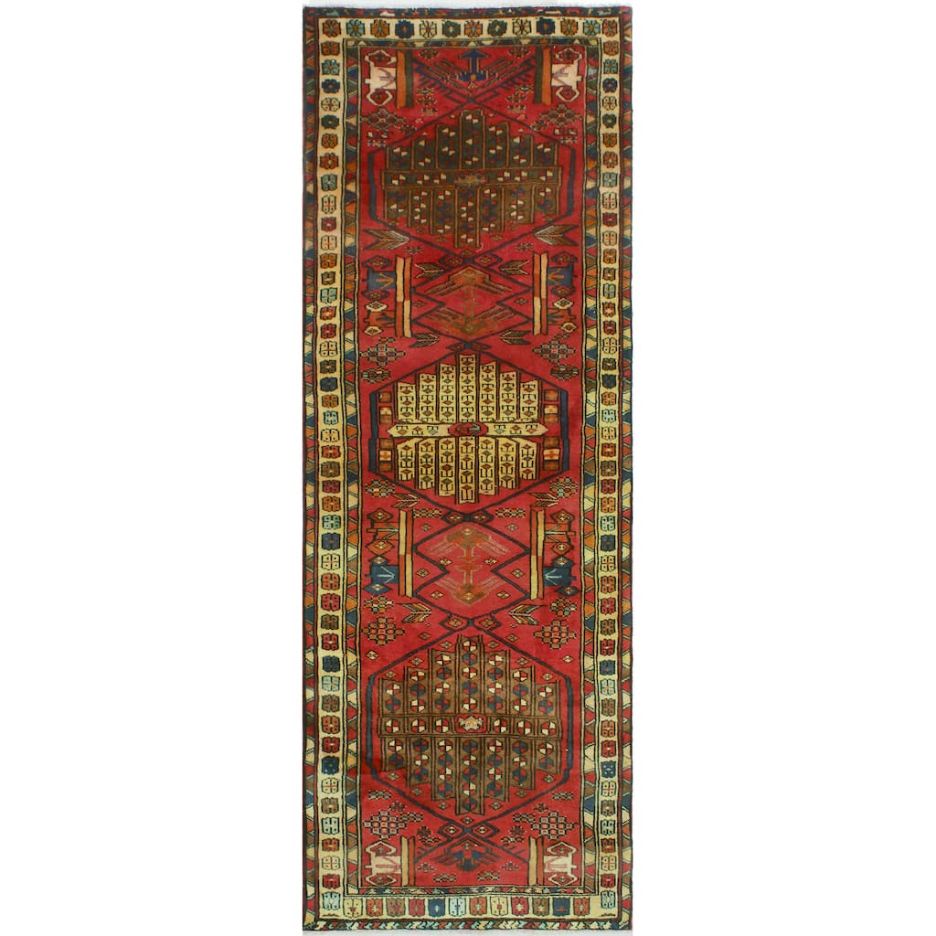 Fine Vintage Distressed Nkosazan Red/Beige Runner - 3'6" x 8'9"