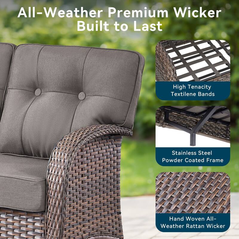 Pocassy Outdoor 30 In Fire Table with Sofa Swivel Patio Chair Set