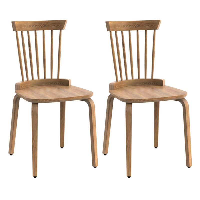 Farmhouse Spindle Back Dining Chair, Windsor Dining Chair with Non-Slip Feet for Dining Rooms, 2-Piece Set - Beige