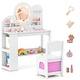 preview thumbnail 1 of 18, Costway Kids Vanity with Lights, 2 Drawers & 2-Tier Bookshelf, 3 Hooks - See Details