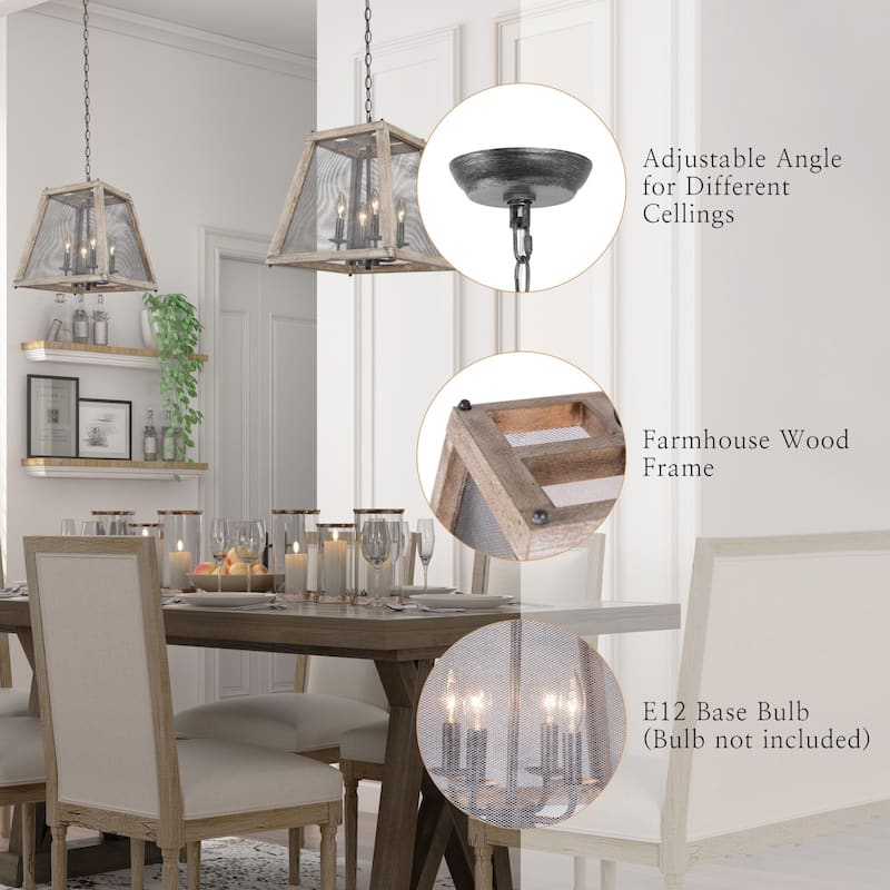 Farmhouse Handcrafted Wood Kitchen Pendant Light with Metal Mesh for Foyer - W15.5" x H16"