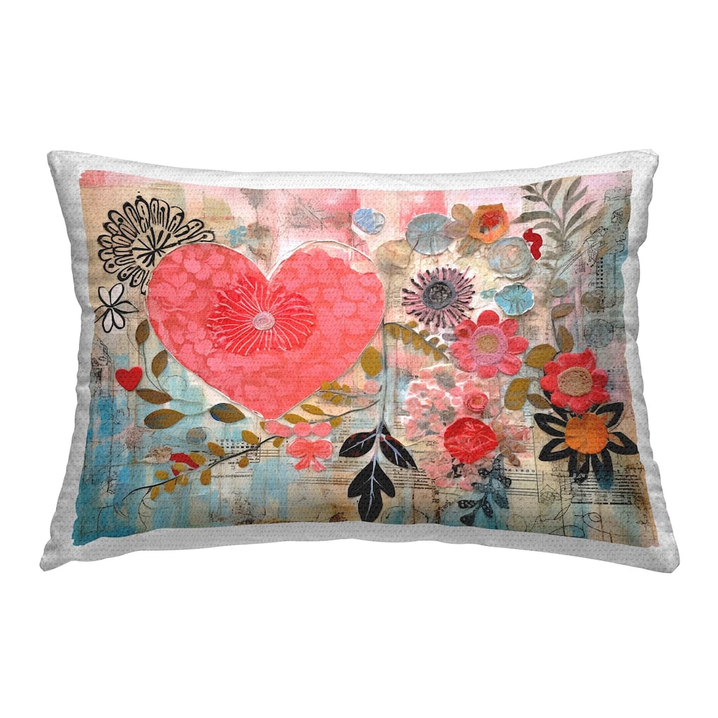 Stupell Playful Heart & Flowers Printed Outdoor Throw Pillow Design by LSR Design Studio