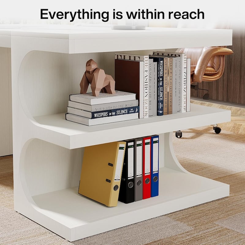 Large Computer Desk with Storage Shelf, 62” Wood Executive Desk