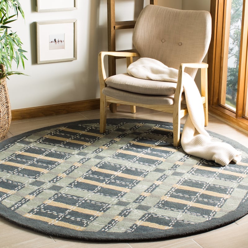 Martha Stewart by SAFAVIEH Colorweave Plaid Wool/ Viscose Rug - 6' Round - Wrought Irn Navy