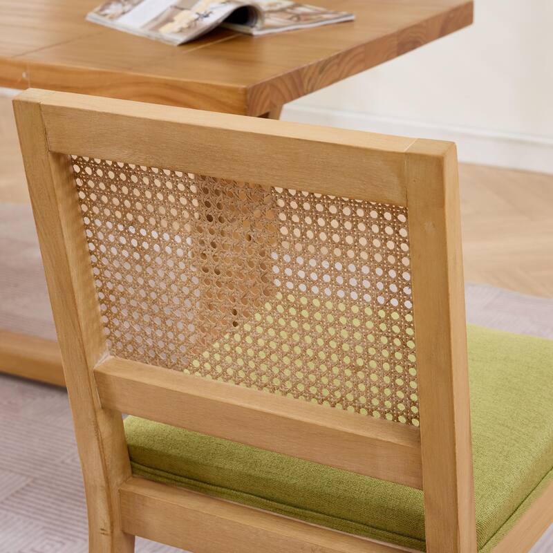 Roomfitters Upholstered Dining Chair Set of 2 with Rattan Back & Wood Legs, Modern Farmhouse Side Chair for Kitchen