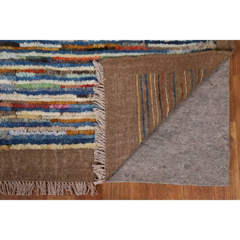 Hand Knotted Oriental 100% Wool Carpet Modern Stripe Multi-Colored Moroccan Area Rug - 7' 8'' X 5' 5''