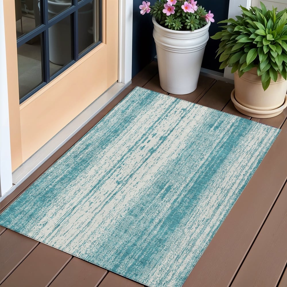 HomeRoots Striped Transitional Rectangle Outdoor Rug