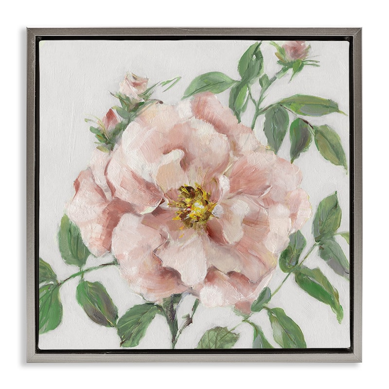 Stupell Traditional Single Pink Blossom Framed Floater Canvas Wall Art Design By Sally Swatland - 25 x 25 - Grey