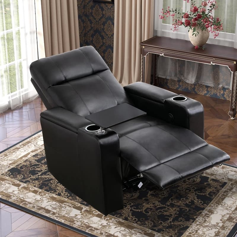 Electric Recliner for Living Room Home Seating Leather Reclining Chair with Cup Holders USB Ports and Hidden Storage