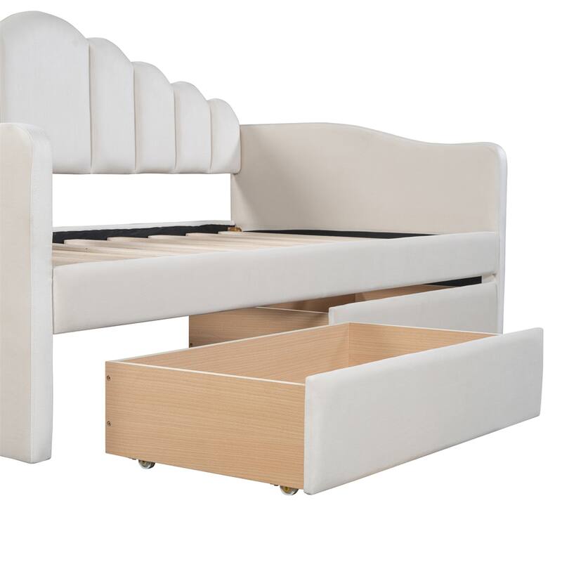 Twin size Upholstered Daybed with 2 Drawers ,Velvet Sofabed