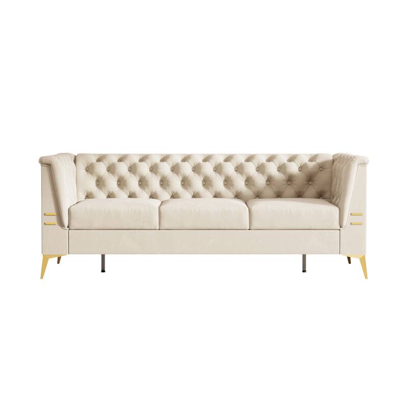 82'' Modern Velvet 3-Seater Couch with Tufted Design and Gold Metal Legs
