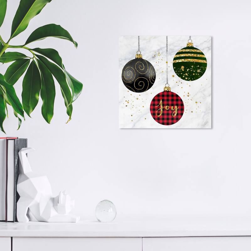 Wynwood Studio Canvas Holiday and Seasonal Holiday Ornaments Gray and Metallic Gold Glam Wall Art Canvas Print - 12 x 12