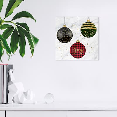 Wynwood Studio Canvas Holiday and Seasonal Holiday Ornaments Gray and Metallic Gold Glam Wall Art Canvas Print