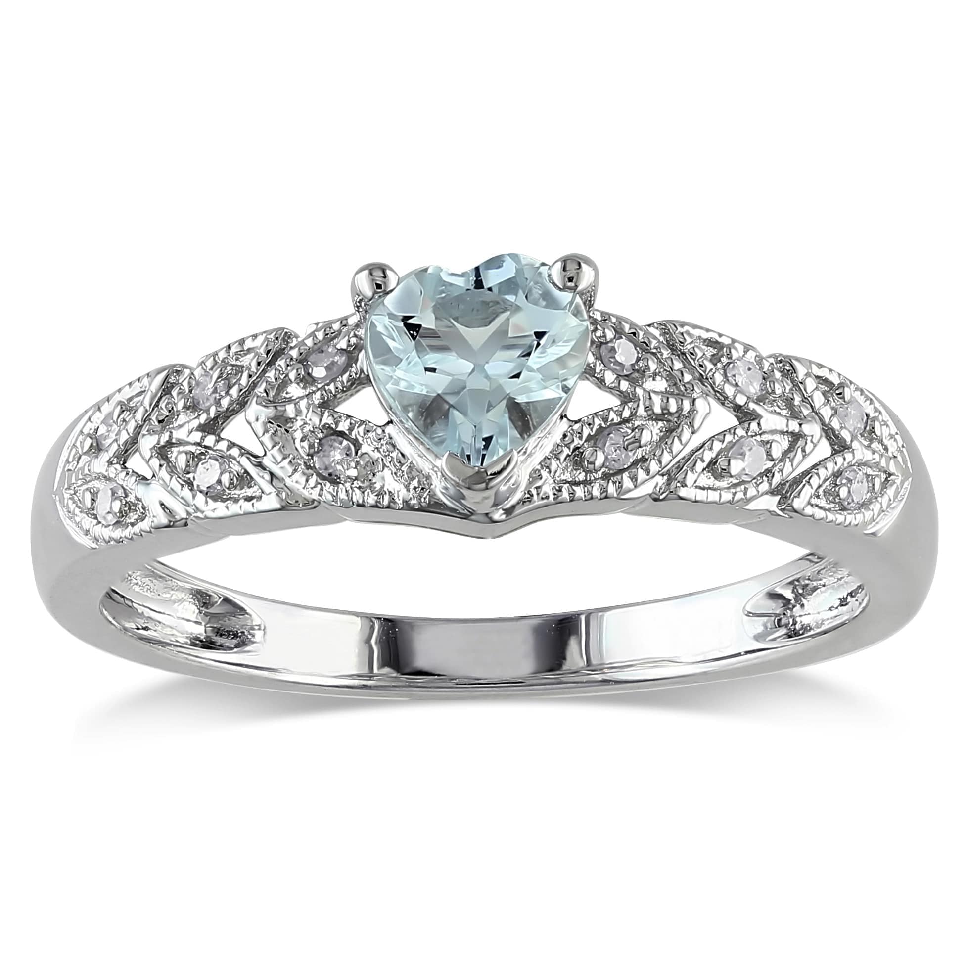 Miadora Sterling Silver Aquamarine and Diamond Accent Heart Ring