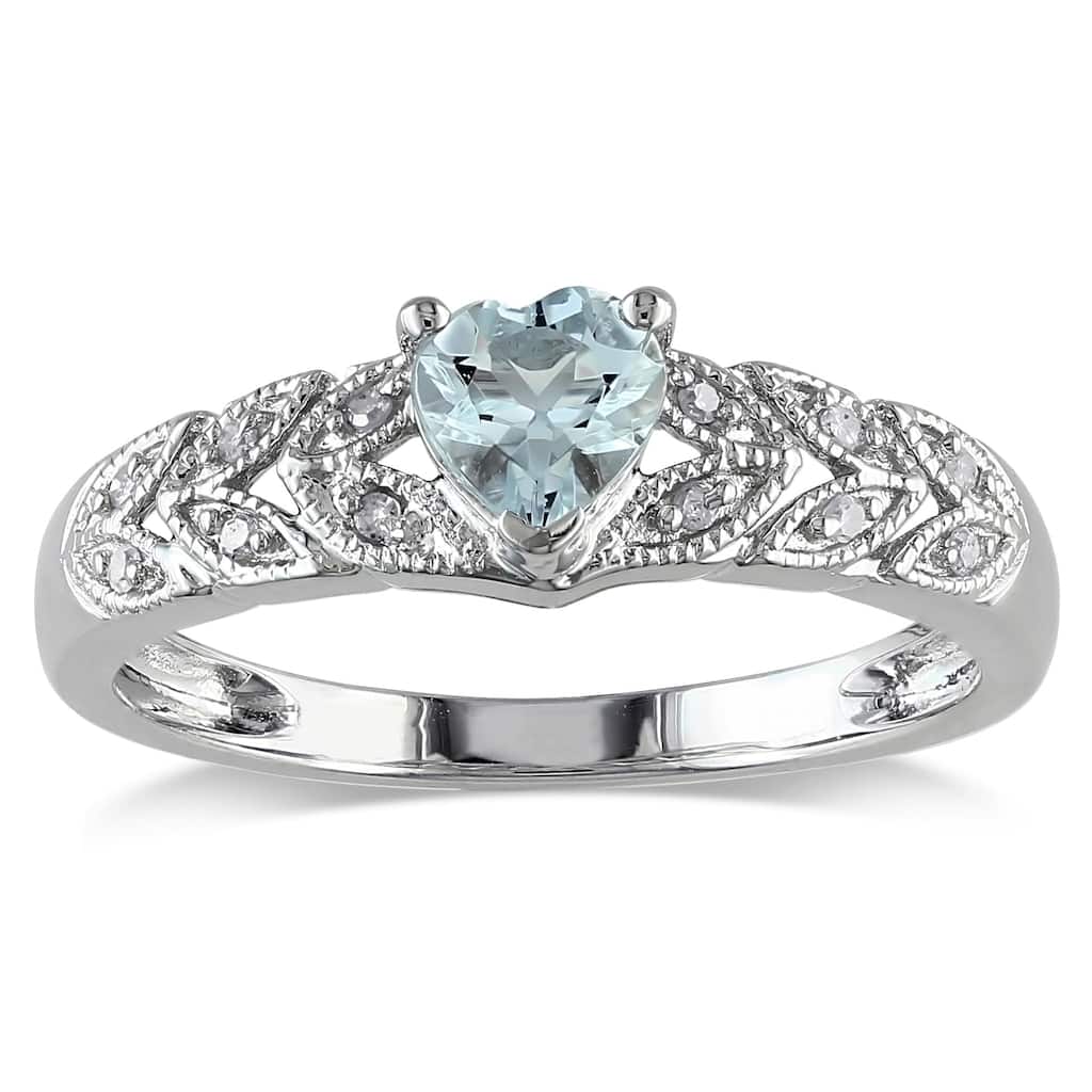 Miadora Sterling Silver Aquamarine and Diamond Accent Heart Ring