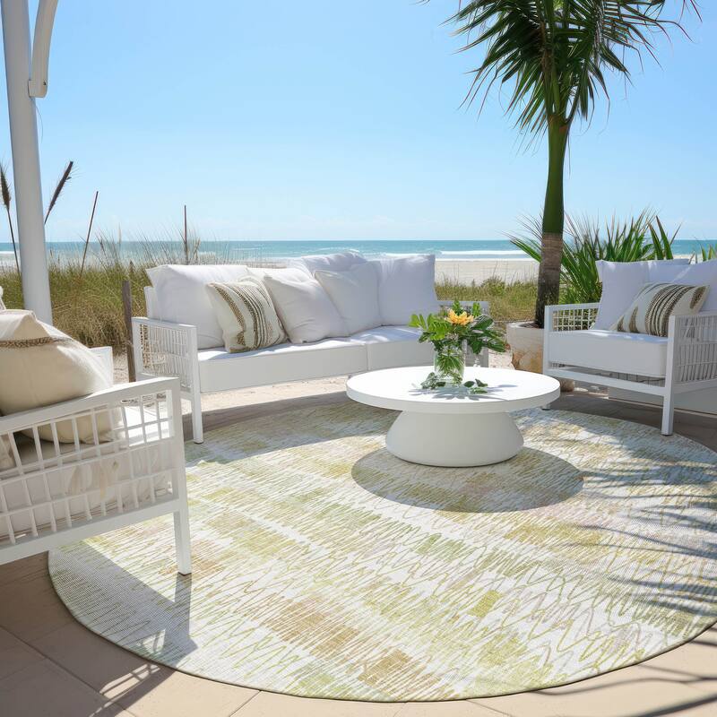 Machine Washable Indoor/ Outdoor Chantille Abstract Zig Zag Rug - Gold - 8' x 8'
