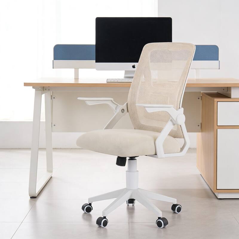 VECELO Translucent Mesh Office Chair with 360° Swivel Adjustable Height 90° Lifting Armrests for Home Office & Gaming Chair - Beige