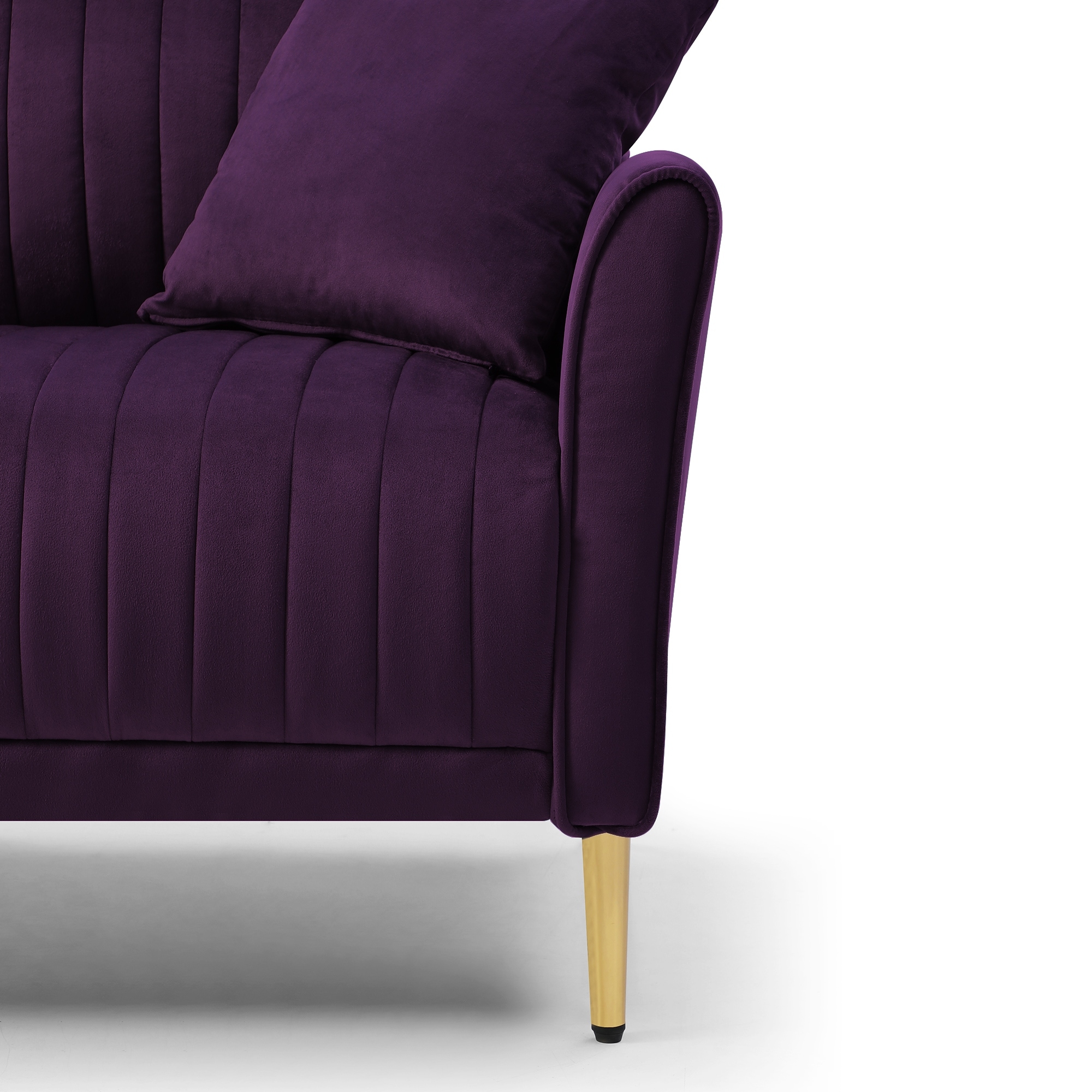 Purple Velvet Round Arm Loveseat with 2 Purple Throw Pillows