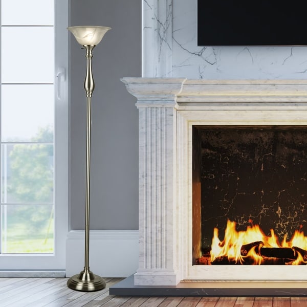 Traditional Royal Floor Lamp with Alabaster Glass Shade Brushed Nickel Finish