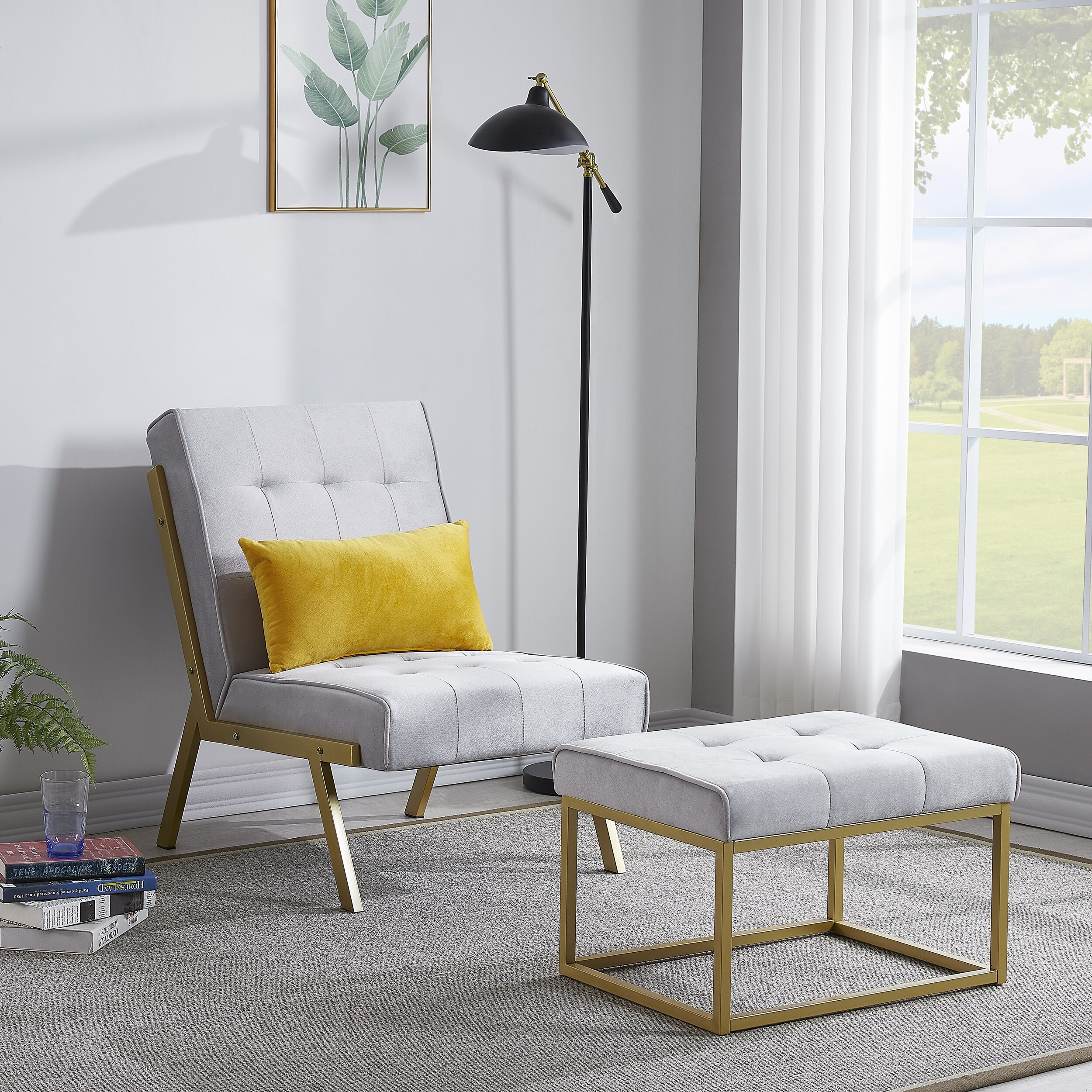 Gold accent sales chair with ottoman