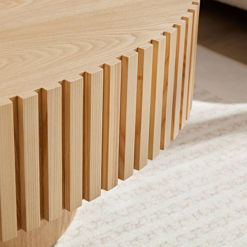 Modern Handcraft Drum Coffee Table Ellipse Coffee Table for Living Room,Oval Small Coffee Table with Sturdy Pedestal