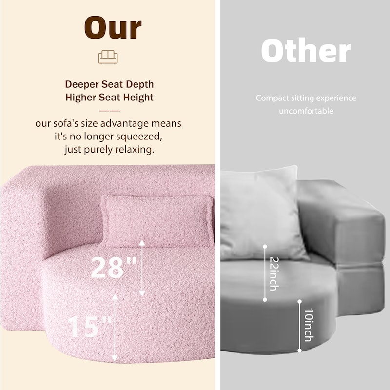 Convertible Floor Sofa with Teddy Fabric, Twin Mattress & No Assembly