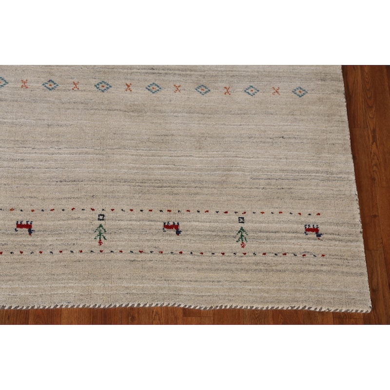 Beige Tribal Gabbeh Indian Area Rug Hand-Knotted Wool Carpet - 5'0" x 7'9"