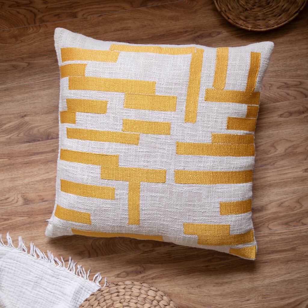 Handwoven Abstract Square Throw Pillow Cover - 24" - Yellow and Cream