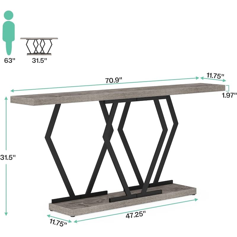 70.9 Inch Extra Long Sofa Table White and Gold Faux Marble Tabletop