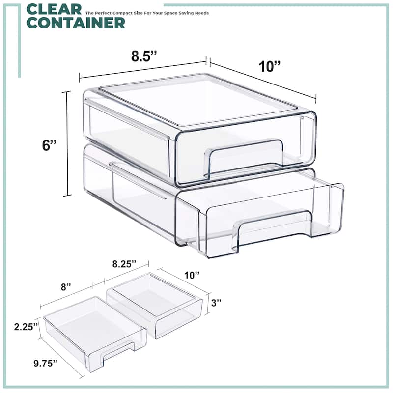 Sorbus Clear Stackable Storage Drawers Case with Handles - for Bathroom, Cabinet, Medicine & Baby Bottle Storage