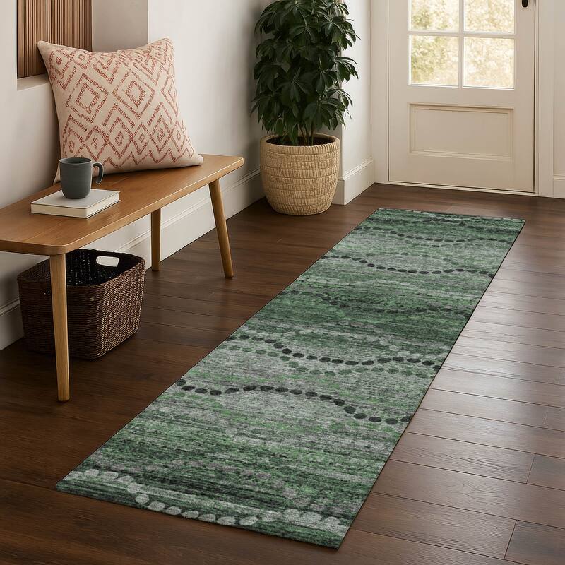Premium Washable Super Soft Boho Stripes Mayfield Rug - Olive - 2'3" x 7'6"