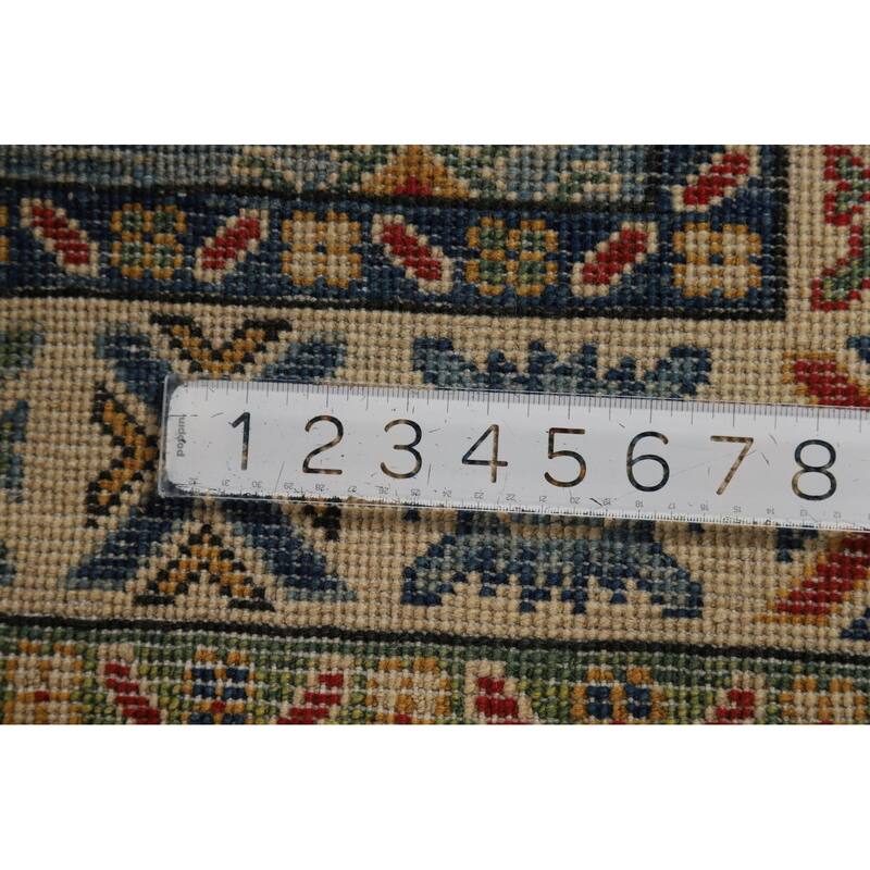 Blue Geometric Kazak Foyer Rug Oriental Handmade Wool Carpet - 2'8"x 4'1"